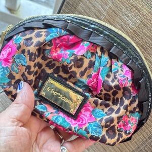 Betsey Johnson Small Ruffle Cosmetic Case Bubble Cheetah Natural